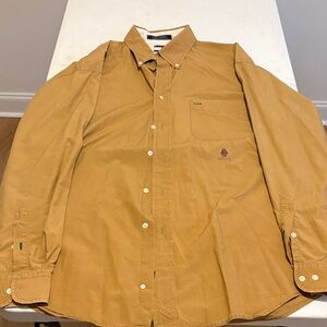 Vintage Tommy Hilfiger Men's Tan Button-Up Shirt